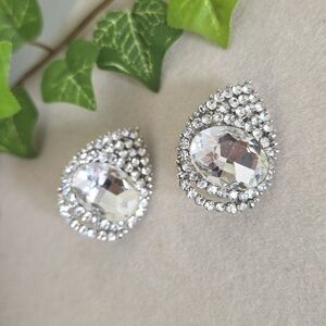 Silver Statement Glam Rhinestone Clip On Earrings